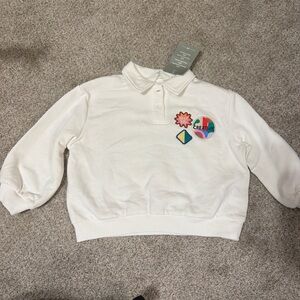 H&M Kids Sweater Collared Shirt White Embroidered Patches size 4T NWT